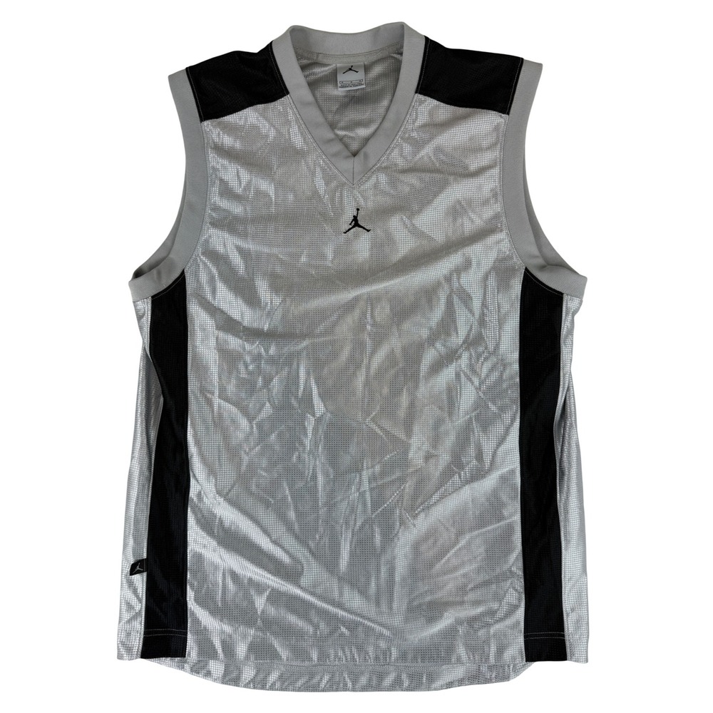 Jordan Basketball Jersey Mens Medium Silver Sleeveless V-Neck Mesh Jumpman Logo